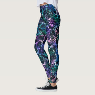 Leggings Noir rose Turquoise Cosmique Abstrait Fluide Nebul