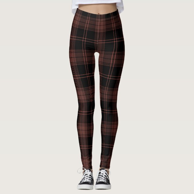 Leggings Noir, Rouge, Tartan couleur Buccaneer; Motif Plaid (Devant)