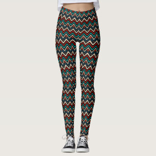 Leggings Noir Rouge Turquoise Beige Aztèque Motif