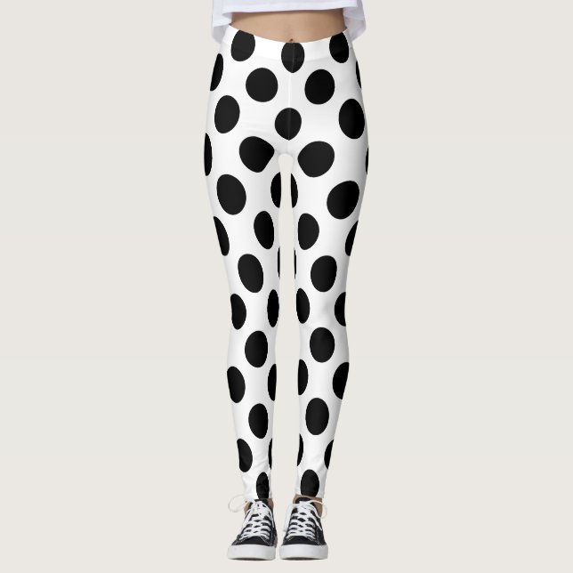 Leggings Noir sur Blanc Grand Taille Pois (Devant)