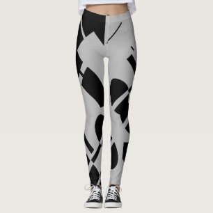 Leggings Noir sur gris argenté Grandes formes géométriqu