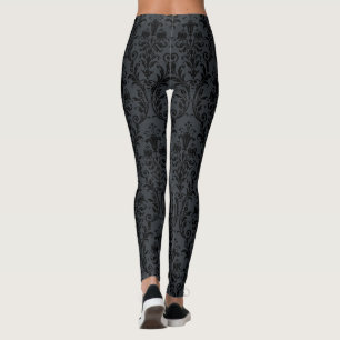 Leggings Noir sur noir tourbillons floraux damas
