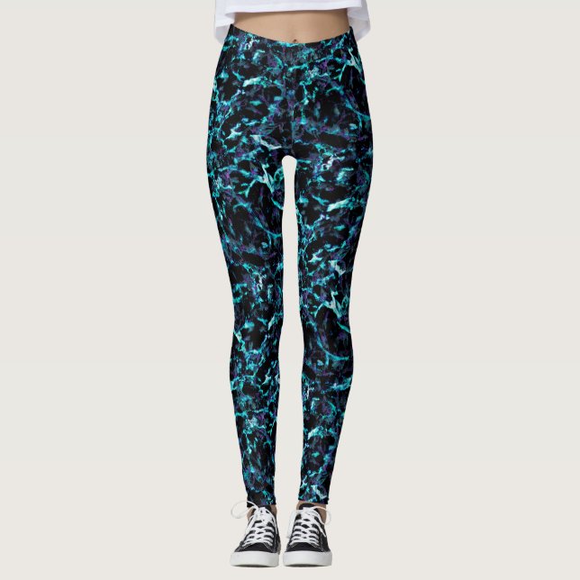 Leggings Noir violet & Choc électrique Aqua bleu (Devant)