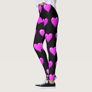 Leggings noirs avec coeur rose violet