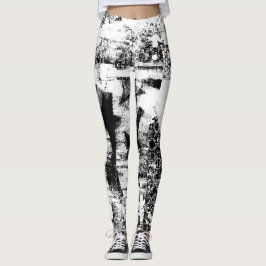 Leggings noirs et blancs avec Graffiti Art imprimé