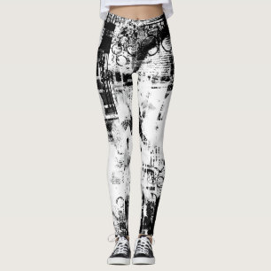 Leggings noirs et blancs avec Graffiti Art imprimé