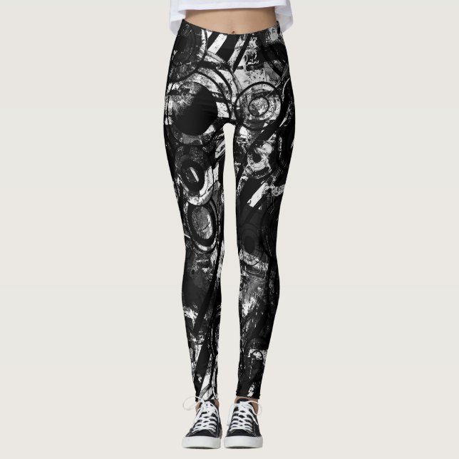 Leggings noirs et blancs avec Graffiti Art imprimé (Devant)