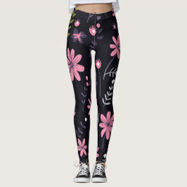Leggings noirs pour femmes avec imprimé floral ros
