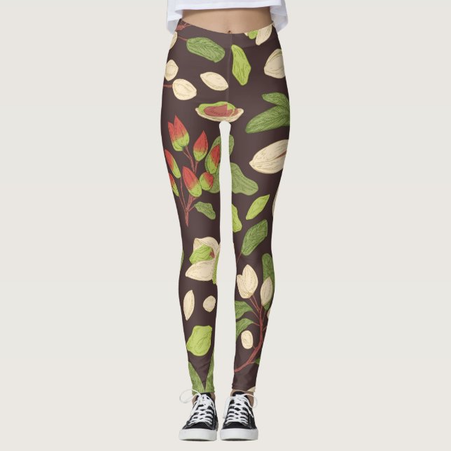 Leggings Noix De Pistache : Noir Tirée À La Main Et Sans Co (Devant)
