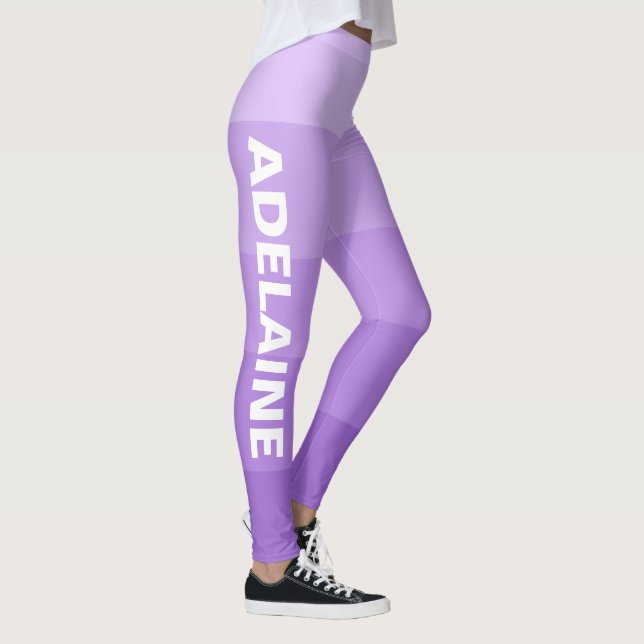 Leggings Nom blanc | Élégant 5 blocs de nuances d'améthyste (Droite)