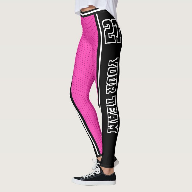 Leggings Nom de l'équipe sportive Numéro Black Hot Pink ray (Gauche)