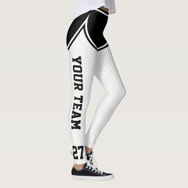 Leggings Nom de l'équipe sportive Numéro noir blanc points  (Droite)
