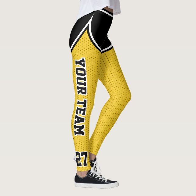 Leggings Nom de l'équipe sportive Numéro noir Jaune Dot Sho (Droite)