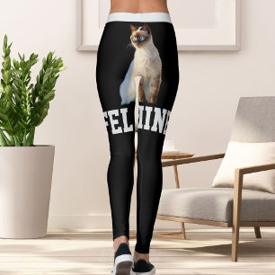 Leggings Nom noir personnalisé Cute Siamese chat animal de 