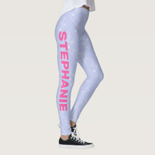 Leggings Nom personnalisé Équipe de l'école Fleur bleu clai