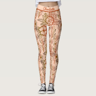 Leggings Nom personnalisé floral rose motif