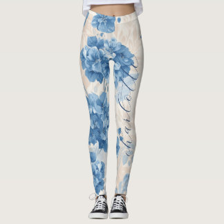 Leggings Nom personnalisé Hydrangea Bleu Botanique