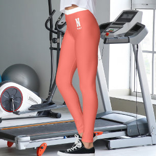 Leggings Nom personnalisé Monogramme Corail Blanc Anniversa