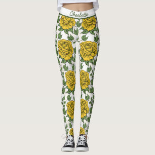 Leggings Nom personnalisé motif floral jaune transparent