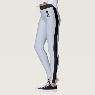 Leggings Nom personnalisé Poudre Bleue Rayures Noires Monog