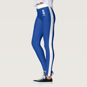 Leggings Nom personnalisé Saphir Bleu Blanc Rayures Monogra