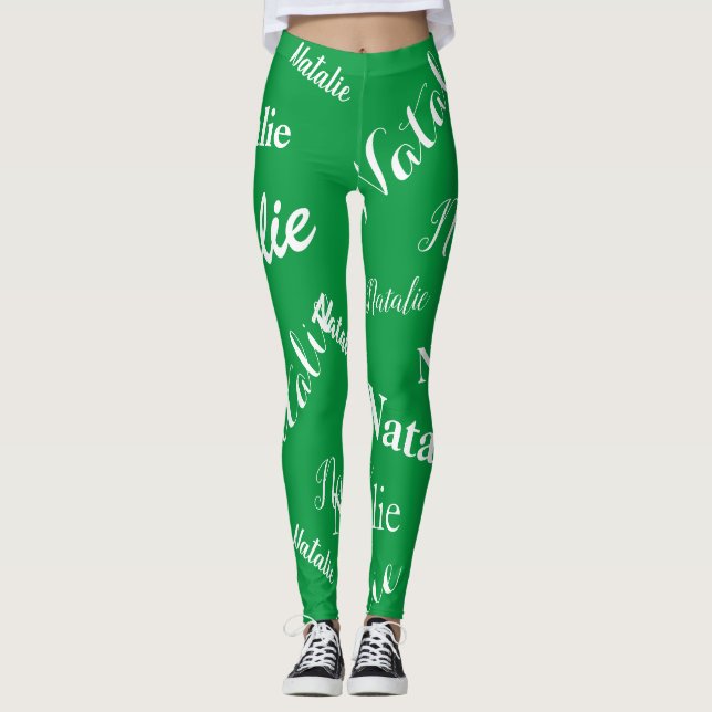 Leggings Nom personnalisé Typographie Police Kelly Green (Devant)