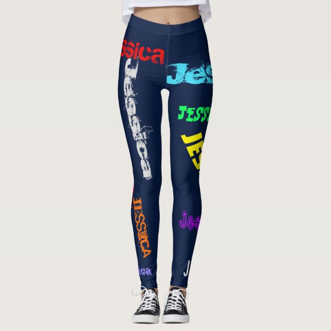 Leggings Nom répétitif personnalisé Légendes en gras noir (Devant)
