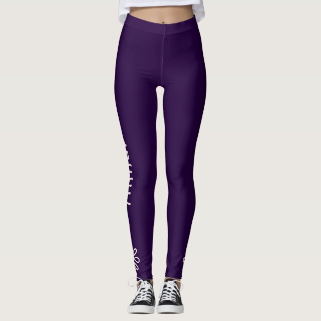 Leggings Nom - Simple Doodle Fleur Blush - Violet Solide (Devant)