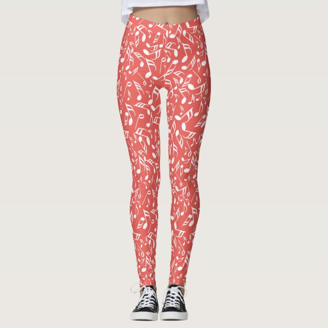 Leggings Notes de musique blanche rouge (Devant)