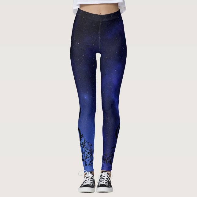 Leggings Notes musicales et constellations bleues (Devant)