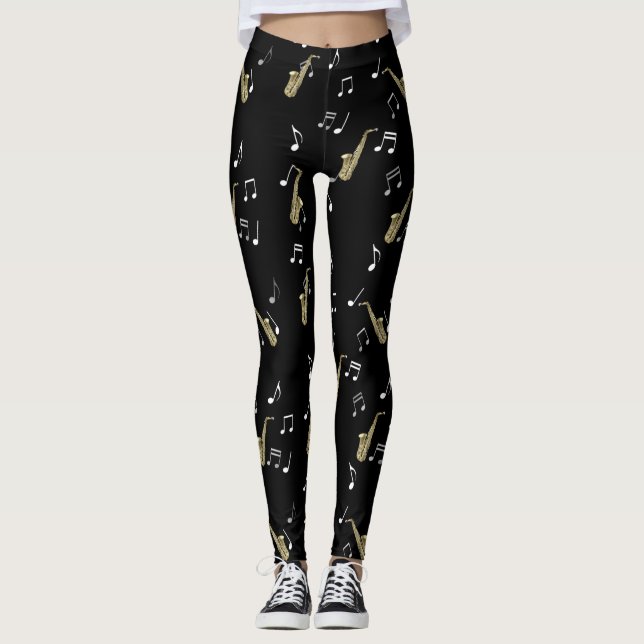 Leggings Notes musicales et saxophones Jazzy  (Devant)
