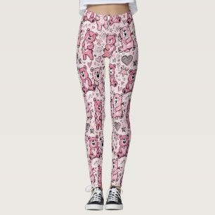 Leggings Nounours en peluche rose kawaii
