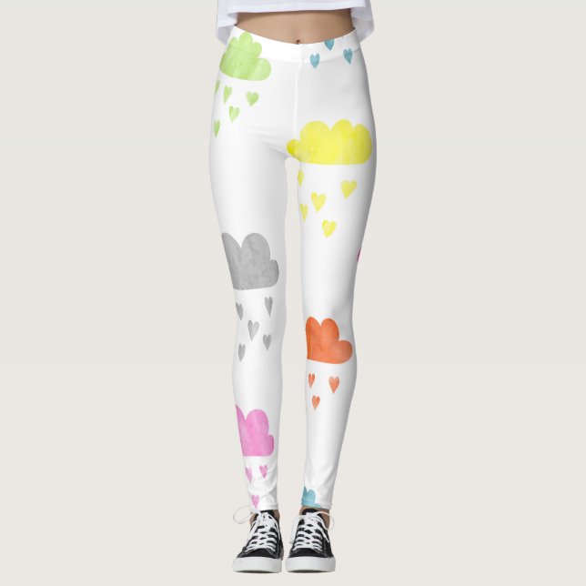 Leggings Nuages de rêve : pluie cardiaque aquarelle (Devant)
