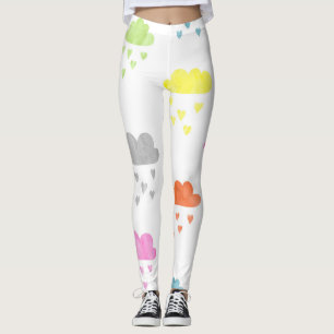 Leggings Nuages de rêve : pluie cardiaque aquarelle