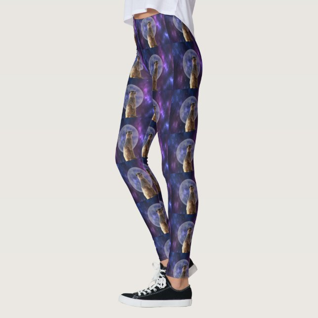 Leggings Nuit Meerkat Blue Nebula Moon, (Gauche)