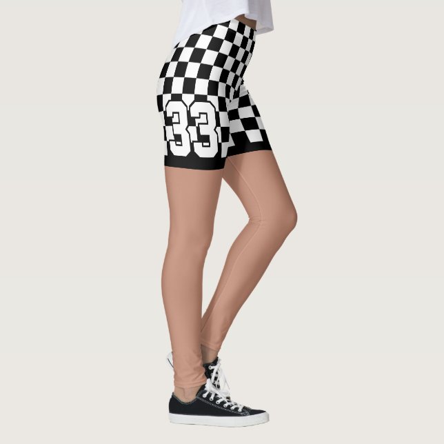 Leggings Numéro personnalisé - Noir blanc À damiers (Droite)