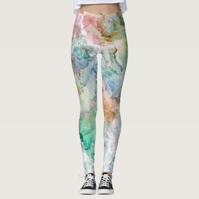 Leggings Ocean Abstract Watercolor Grunge Pattern  (Devant)