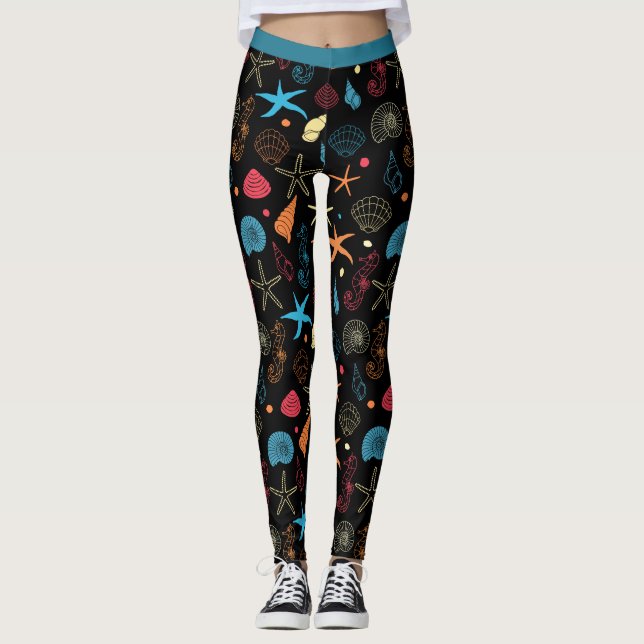 Leggings Océan Beach Seashs Moucherolle de Seahorse Yoga (Devant)