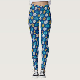 Leggings Ocean Beach Seashs Starfish Blue Yoga