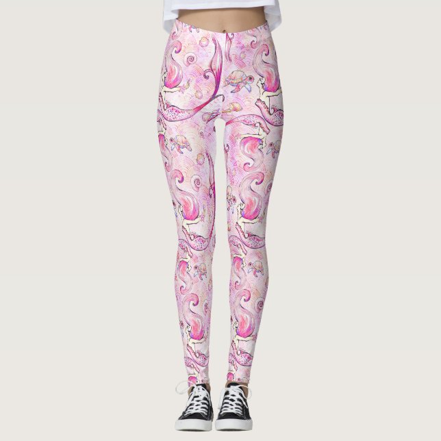 Leggings Océan rose de tortue de mer de lavande de sirène (Devant)