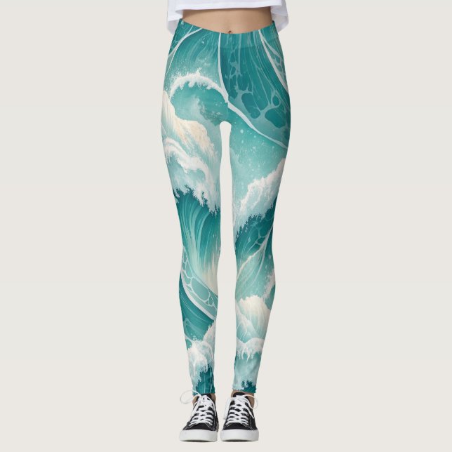 Leggings Oceanic Flow Pattern–Seamless Fluid Blue Abstract (Devant)