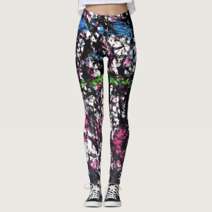 Leggings Œuvre d'art en marbre noir, rose, vert, bleu