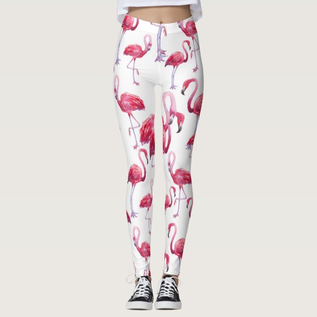 Leggings Oiseau d'aquarelle de Flamant rose exotique (Devant)