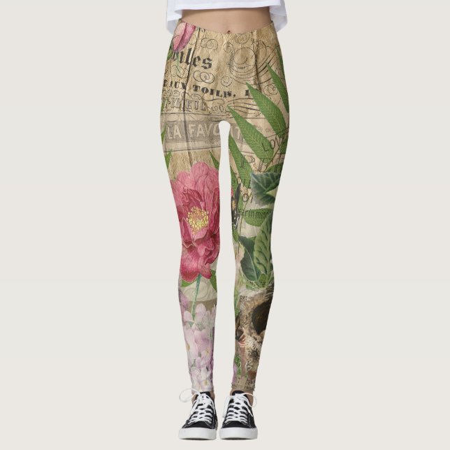 Leggings Oiseau Nid Floral Jardin Fleur Papillon Art (Devant)