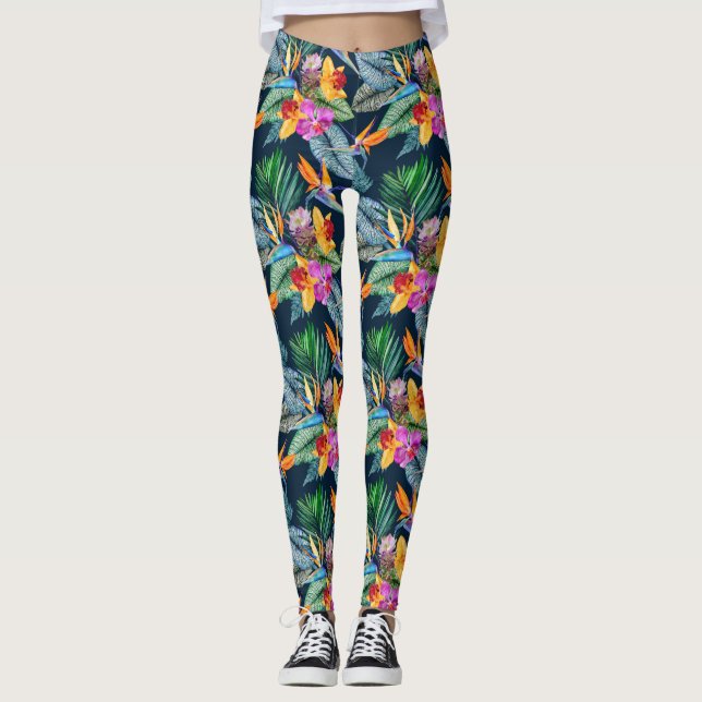 Leggings Oiseau Tropical Du Paradis Et De L'Orchidée (Devant)
