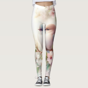 Leggings Oiseaux d'amour de printemps Fleur de cerisier Flo