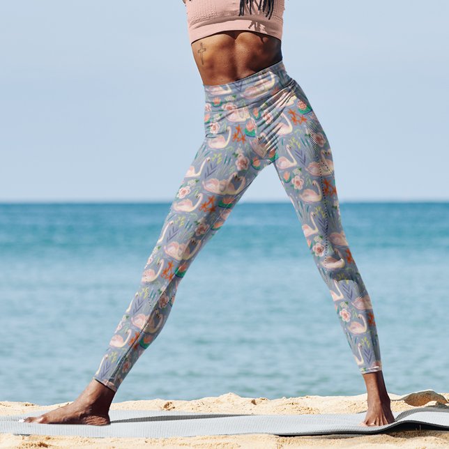 Leggings Oiseaux de cygne Floral Botanique Bleu Motif (Créateur téléchargé)