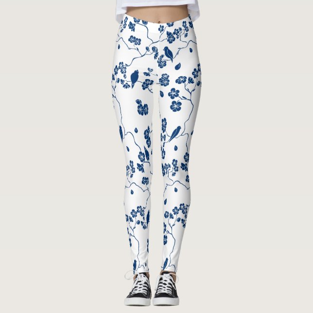 Leggings Oiseaux de Toile contemporains & Flore (Devant)