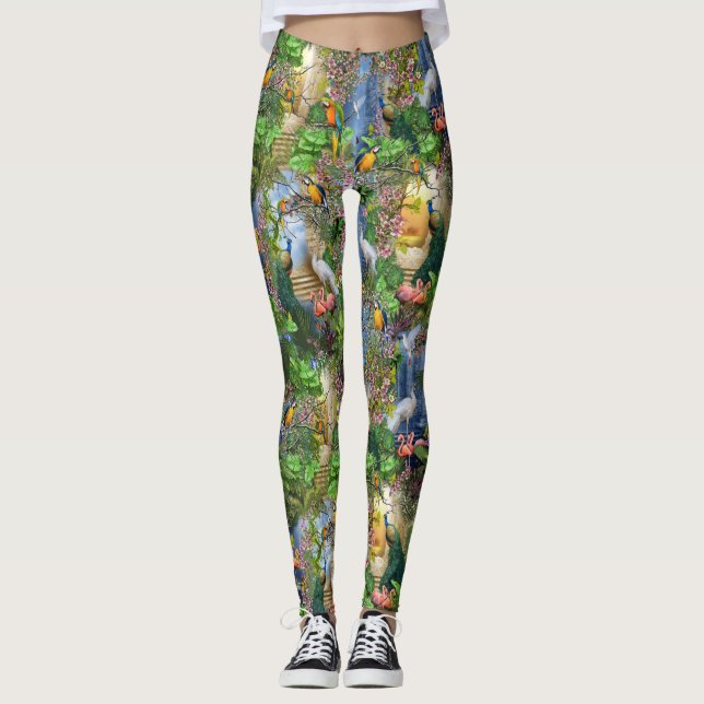 Leggings Oiseaux du paradis Répéter l'impression (Devant)