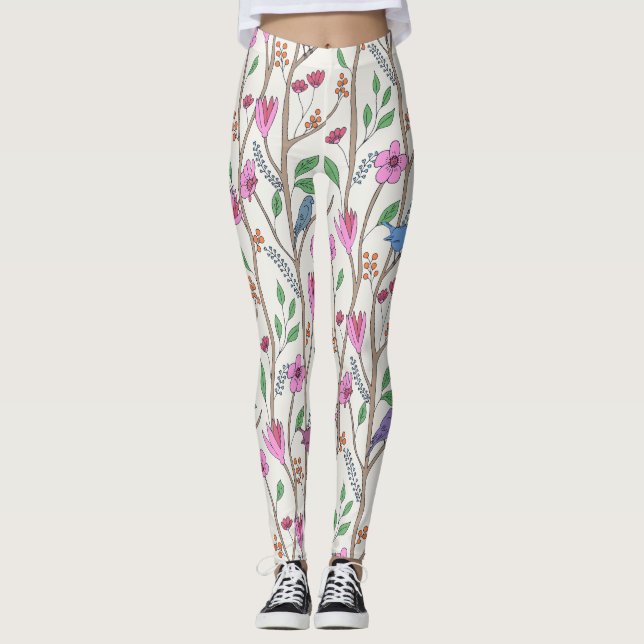 Leggings Oiseaux et fleurs Whimsical élégants (Devant)